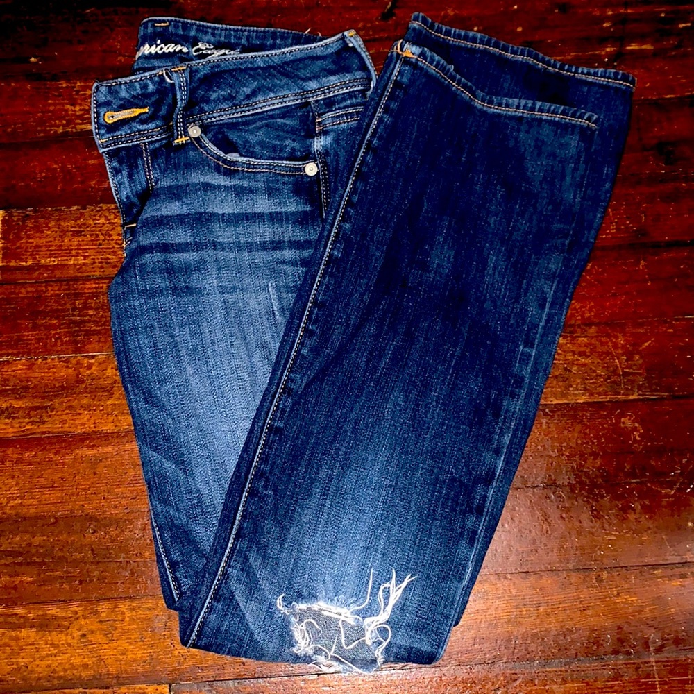 Distressed American Eagle slim boot stretch denim